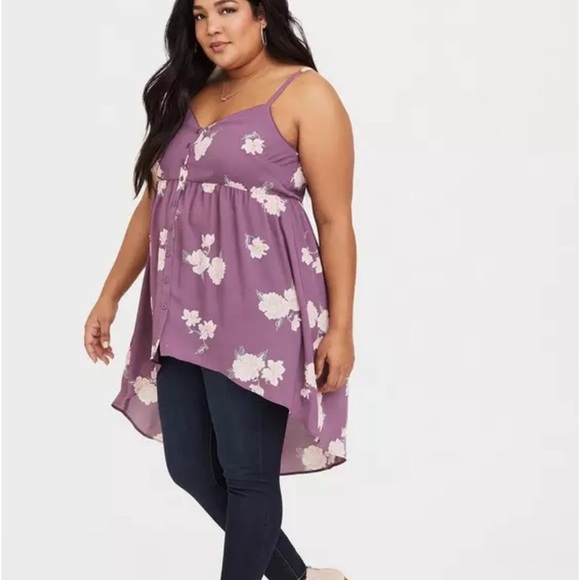 NWOT Torrid Purple floral Georgette Babydoll cami Size 00 - Picture 1 of 10